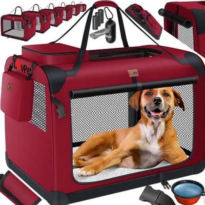 Hondenbox, opvouwbare hondentransportbox inclusief hondenbak en 45 poepzakken, maat XXL 91,4 x 63,5 x 63,5 cm | hondentransporttas voor huisdieren, geschikt voor honden en katten