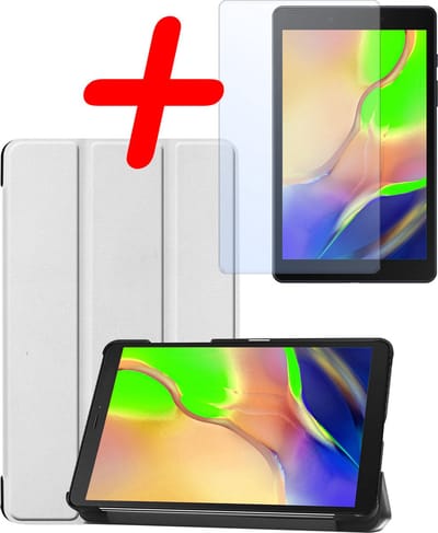 Hoesje Geschikt voor Samsung Galaxy Tab A 8.0 (2019) - Met Screenprotector - Trifold Bookcase - Hard Cover - Hardcover Book Case - Tablet Hoes - Wit