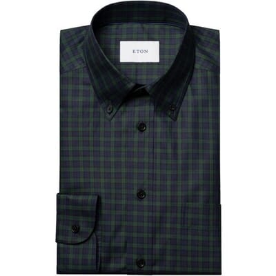 Eton Overhemd Tartan Plaid Check Organic Cotton Twill Button-Down Navy-Groen / male
