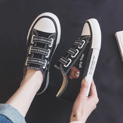 Elastische Band Beer Lage Canvas Schoenen Dames Lente Nieuwe Instapper Luie Schoenen Casual Student Rubber Schoenen Boardschoenen 40 zwart