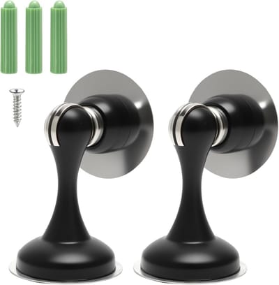 SnelShoppen - Set van 2 RVS Magnetische Deurstoppers Zelfklevend met Schroefbevestiging Mat Zwart - Sterke Magneet voor Windbestendige Deuren, Ideaal