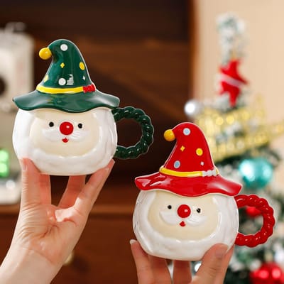 Cartoon Kerstbeker met Deksel Leuke Mok Souvenir Klein Cadeau Waterbeker Geschenkdoosset Hoge Precisie Grote Capaciteit 380ML red