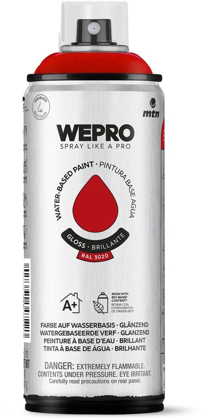 Spuitbus Ral 3020 Rood Glans MTN WEPRO WATER-BASED PAINT 400ML