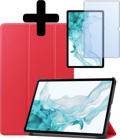 Hoes - Geschikt voor Samsung Galaxy Tab S9 Plus - Met Screenprotector - Trifold Bookcase - Hard Cover Case - Met Uitsparing Geschikt voor S Pen - Hardcover Book - Tablet Hoesje - Rood