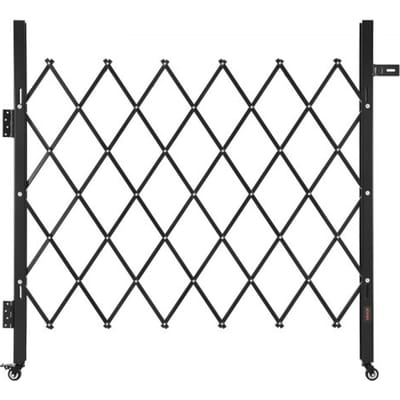 VEVOR Security Gate (enkel) Afsluitbare opvouwbare schaarpoort met 360° zwenkwielen, intrekbare stalen poorten voor buiten, voor toegangscontrole, garage, magazijn, opvouwbare poort 110 x 131 cm (B x H) Zwart