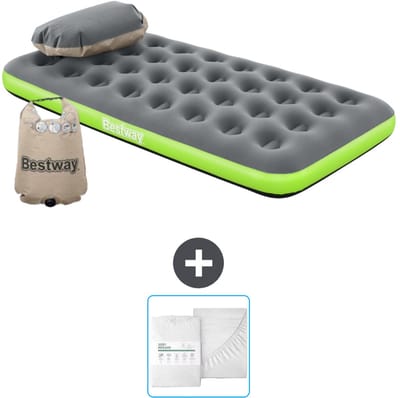 Bestway luchtbed - 1-Persoons - 99 x 188 x 22 cm - Grijs/Groen - Inclusief en Hoeslaken