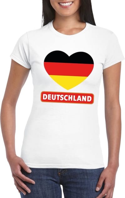 Duitsland t-shirt - met hartjes vlag print - wit - voor dames - korte mouwen - landen supporters S