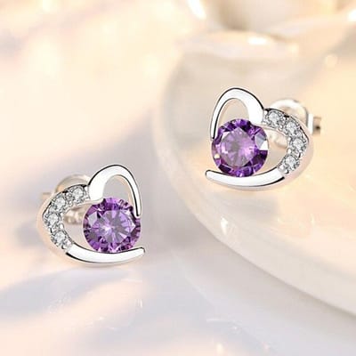 Boucles d'oreilles piercing cœur en argent sterling 925 pour femmes filles bijoux de fête de mariage pendientes eh492 violet