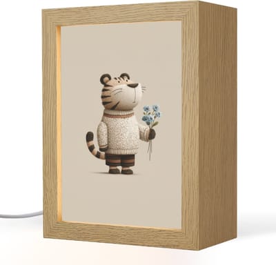 Nachtlampje 15x20 cm - Kinder lampje - Tijger - Blauwe bloemen - Rustig - Tafellamp kinderkamer - Slaapkamer lamp - Bedlamp kinderen - Kinderlampje stopcontact - Wandlamp babykamer - Nachtlampjes