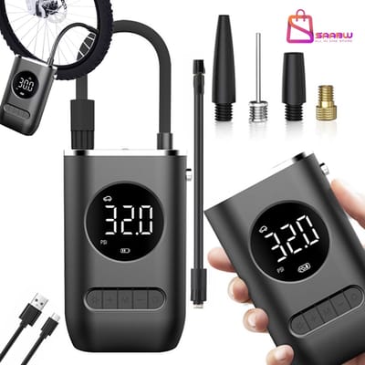 Draadloze Elektrische Luchtcompressor – 10 Bar / 150 PSI – LCD Display – Fiets, Auto, Ballen – USB Oplaadbaar – lucht compressor – Met LED Zaklamp – compressor bandenpomp – elektrische fietspomp – 72531