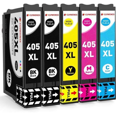 Cartouches d'encre - Clywenss - 405XL - 5-Pack - Compatible avec Workforce Pro - 1100 pages par cartouche