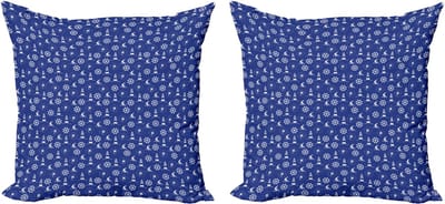 ABAKUHAUS Kussensloopset met vuurtorenmotief (2 stuks), maritieme silhouett 40 cm, violetblauw wit