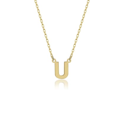 Letter U Initial Gold Plated Ketting Zilver (925 sterling) Trendy Minimalistisch Combi Bedel Goudkleurig Dames Meisje | Cadeau Voor Vrouw
