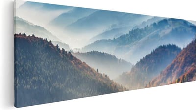 Artaza Canvas Schilderij Landschap - 60x20 cm - Wanddecoratie Bergen - Muurdecoratie Bos - Kamer Accessoires Herfst