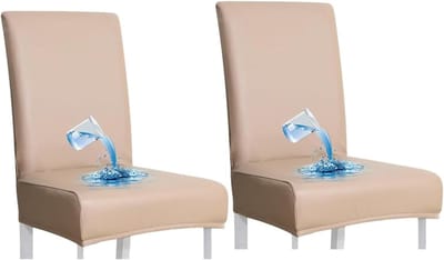 Daity Stretch eetkamerstoelhoes - waterdichte PU-leren stoelhoes - stoelbeschermer - universele stoelhoes - geschikt voor restaurant - keuken - hotel (kaki - set van 2)