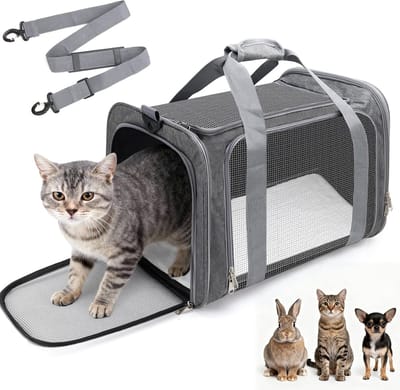 Transporttas Huisdieren - Reistas Kat Hond - Veilig Vervoer - Driezijdige Ventilatie - 45 x 30 x 30 cm - Grijs