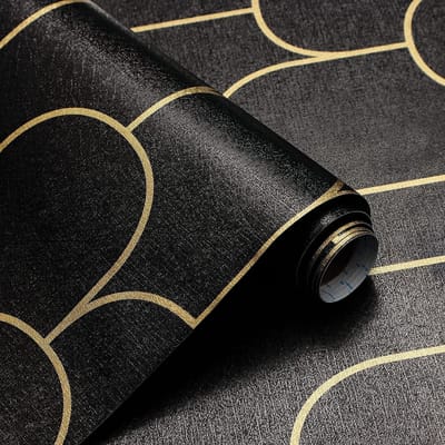 Dailygoods- Zelfklevend Behang 44 x 300 cm - Zwart/Goud - Geometrisch Patroon - Afneembaar - Waterbestendig - Vinyl Wandbekleding - Wanddecoratie