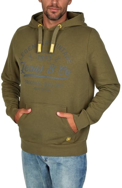 riverso Heren trui RIVArmin regular fit Olijf S Volwassenen Warme Sweater met Vintage Print & Capuchon