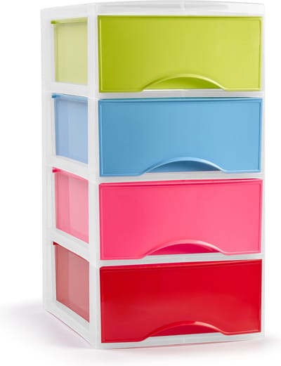 Plasticforte Ladeblokje/bureau organizer met 4x lades - gekleurd - L26 x B37 x H49 cm