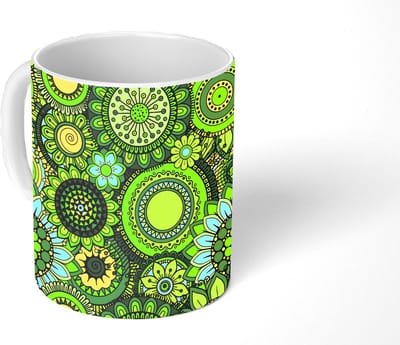 Mok - Koffiemok - Bloemen - Groen - Patroon - Mokken - 350 ML - Beker - Koffiemokken - Theemok