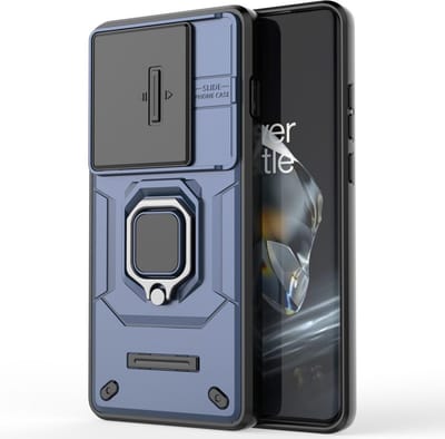 Coverup Hoesje - Geschikt voor OnePlus 12 Hoesje - Coverup Ring Kickstand Back Cover met Camera Shield - Blauw