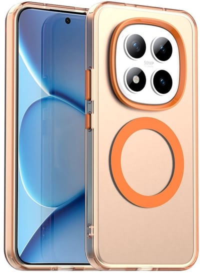 MagSafe Compatibel Backcover Hoesje Geschikt voor Xiaomi Redmi Note 15 Pro - Oranje & Semi-Transparant Design - Stijlvol & Goede Bescherming