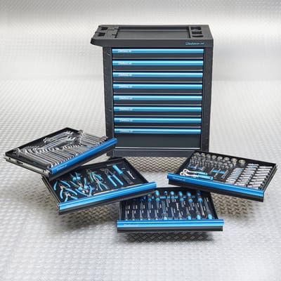 Datona® Gevulde gereedschapswagen 8 lades - 4 lades gevuld - 153-delige gereedschapsset - Zwart