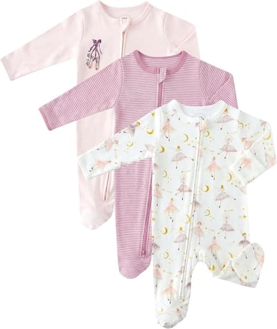 Set van 3 Katoenen Slaappakken voor Baby's met Rits en Omslagwantjes voor Nieuwgeborenen tot 12 Maanden