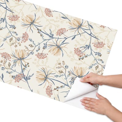 Coloray Meubel Wrap Folie - Beige Meubelfolie - 65x130 cm - Meubel Wrap Folie Bloemenpatroon - Plakfolie Meubels - Boho Meubelfolie - Decoratiefolie Zelfklevend - Slaapkamer decoratie - Bloemen en planten