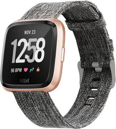 By Qubix - Compatible Fitbit bandje - Canvas nylon bandje geschikt voor Fitbit Versa 1 / 2 & Lite- Grijs Smartwatchbandje bandje Armband Polsband Strap Band Watchband