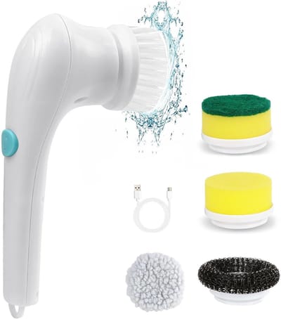 Elektrische reinigingsborstel - Handbediend - Draagbaar - Huishoudelijk gebruik - Schoenborstel - 5 Verwisselbare opzetstukken - Multifunctionele siliconen reinigingsborstel - Voor thuis - Glas, Tegels, Keuken, Badkamer, Badkuip