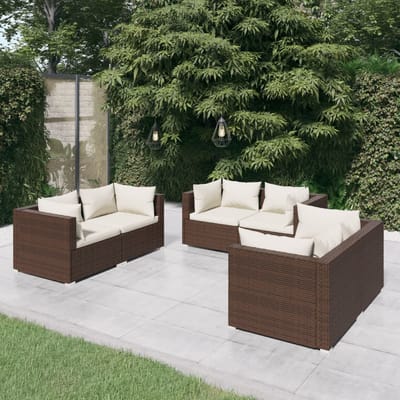 vidaXL - 6-delige - Loungeset - met - kussens - poly - rattan - bruin