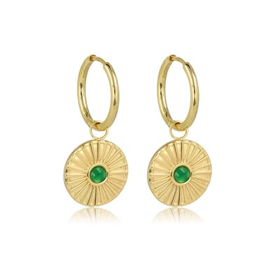 My Bendel - Goudkleurige Oorbellen Green Agate Zonnetje - Stralende Zon Oorringen met Green Agate - met Luxe Cadeauverpakking | Sieraden Voor Dames