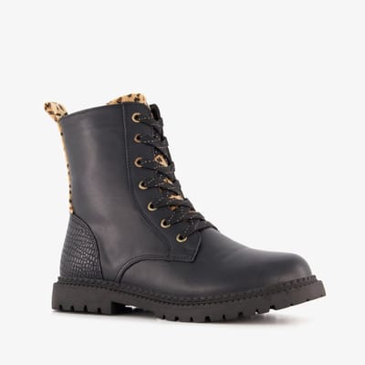 Blue Box meisjes veterboots met luipaard details zwart - Maat 30