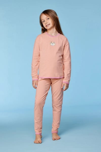Woody pyjama meisjes/dames - roze/geel - kat - 252-10-PZG-Z/927 - maat 104