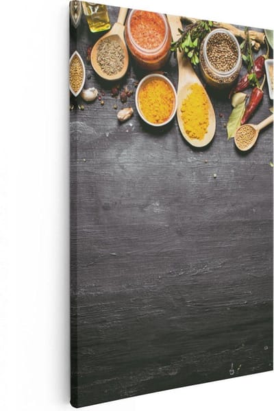 Artaza Canvas Schilderij Specerijen - 20x30 cm - Klein - Keuken Wanddecoratie - Muurdecoratie Kruiden - Kamer Accessoires