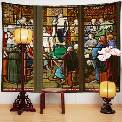 Jezus Christus Religie Wandtapijt Muur Hangend Geloof Mystiek Retro Hippie Tapiz Kunst Psychedelisch Hekserij Slaapzaal Woondecoratie 230x150cm