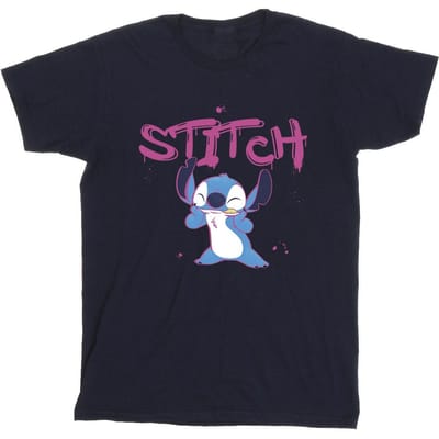 Disney Meisjes T-shirt Lilo en Stitch Graffiti Katoen (Marineblauw)