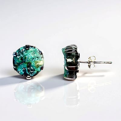 Cavill - Zilveren Oorbellen - 925 Sterling Zilver - Groene Gem Silica Druzy 7ct Rond - Indonesische Edelsteen - 12mm Oorstekers