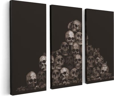 Artaza Canvas Schilderij Drieluik Schedels - Doodshoofden - Doodskoppen - 120x80 - Foto Op Canvas - Canvas Print
