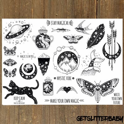 GetGlitterBaby® - Henna Plak Tattoos / Tijdelijke Tattoo / Nep Tatoeage / Fake Temporary Tattoo / Festival Tattoes / Temporary Face Body Glitter Tattoo Sticker - Mystic Vibe