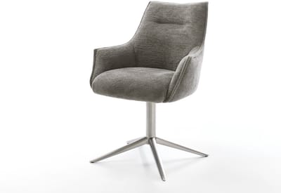 Eetkamerstoel Alja-Flex met armleuning kruispoot roestvrij staal bouclé zacht mud 360° draaibaar rocker-functie pocketveer kern