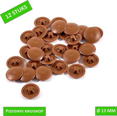 TQ4U Afdekkap voor Pozidriv 3 schroef - Ø 13 mm - Kunststof - Bruin - 12 stuks