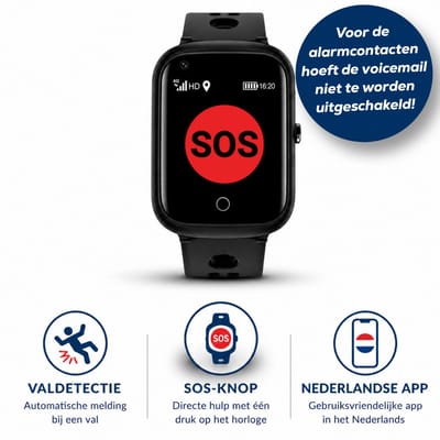 WatchSafer Pulse – GPS-horloge voor senioren - Valdetectie - SOS knop - GPS Tracker - GPS Horloge Ouderen - Alarm Horloge - SOS Horloge - Valdetectie - Alzheimer - Dementie - Alarmknop - Videobellen– GPS live locatie