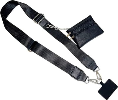 Crossbody Telefoonkoord met Ritsvak en Portemonnee – Handsfree Telefoon Lanyard, Smartphone Nekkoord & Schouderband voor Dames - Zwart