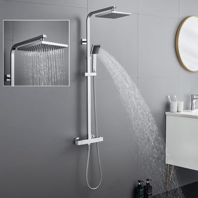 Auralum Max Regendouche met Thermostaatkraan - Doucheset - Hoofddouche & Handdouche - RVS - Inclusief thermostaatkraan - Verstelbare Hoogte 96 -128 cm - Waterbesparend - Chroom