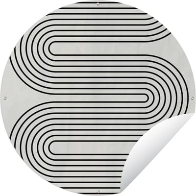 Tuincirkel Lijn - Taupe - Abstract - Zwart - 60x60 cm - Ronde Tuinposter - Buiten