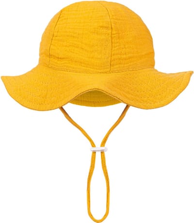 VHV-Zonnehoedje baby - Babyhoedje meisje - Zonnehoedje kind - UV-hoedje baby - Verstelbaar - Katoen - UV-bescherming - Voor strand en vakantie - 1-3 jaar - Gembergeel