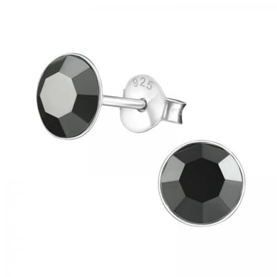 Zilveren oorknop, Jet Black kristal (3MM)