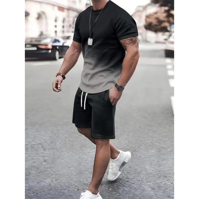 Heren T-shirt Shorts Set Mode Heren Kruis 3D Geprint Korte Mouw Tweedelig Oversized Outdoor Strand Sport Heren Plus Size Pak 4XL gray